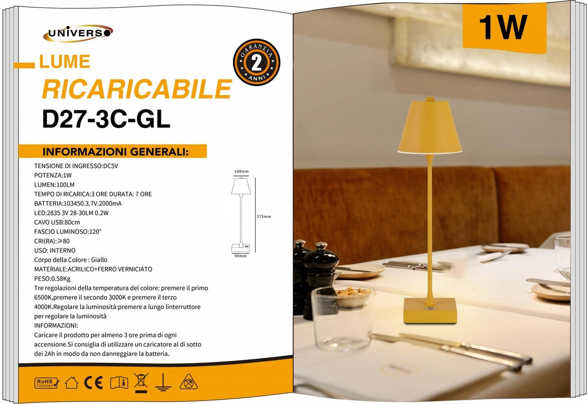 Lampada da tavolo ricaricabile – D27-3C-GL
