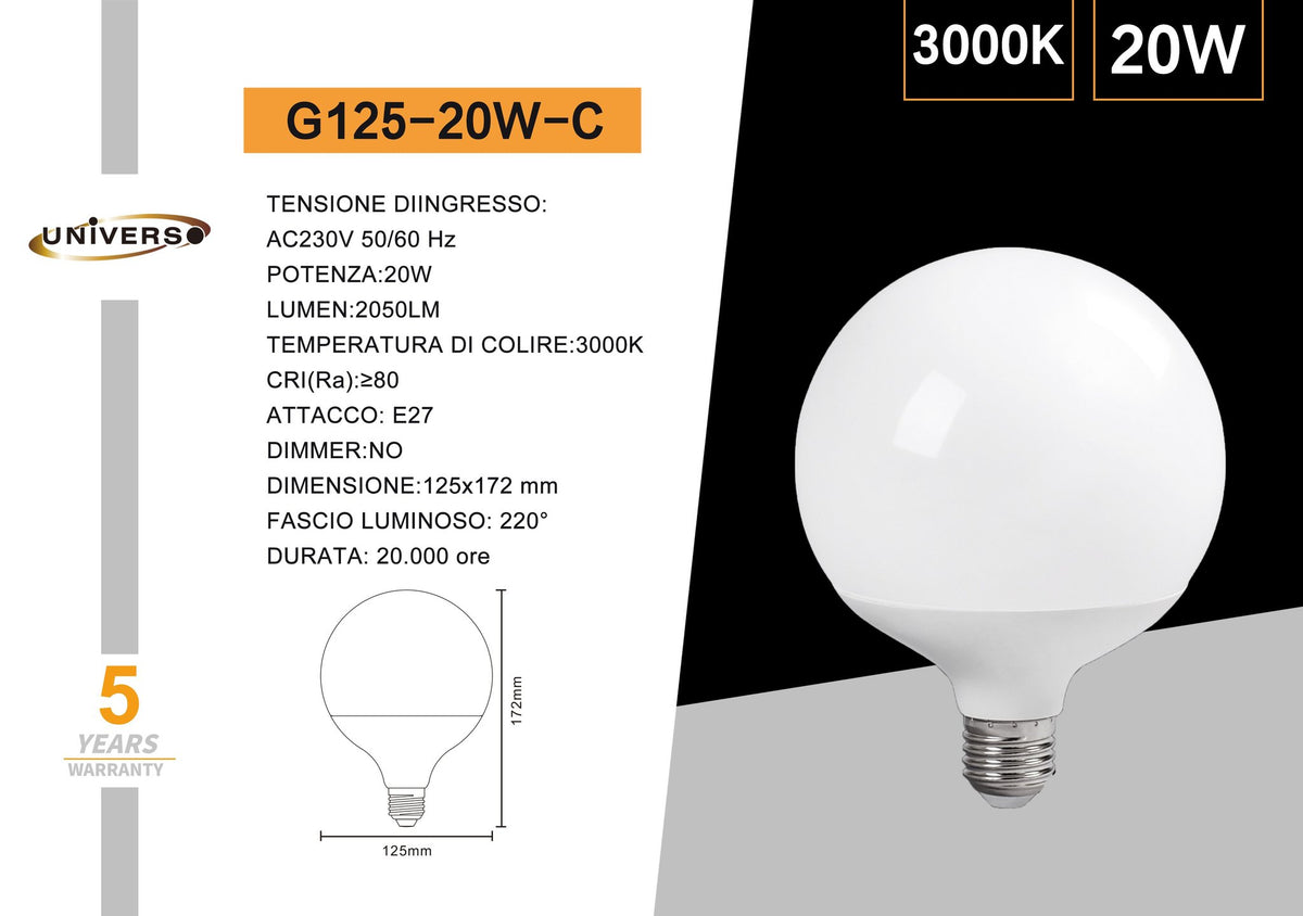 Lampadina LED E27 – G125-20W-C / G125-24W-N