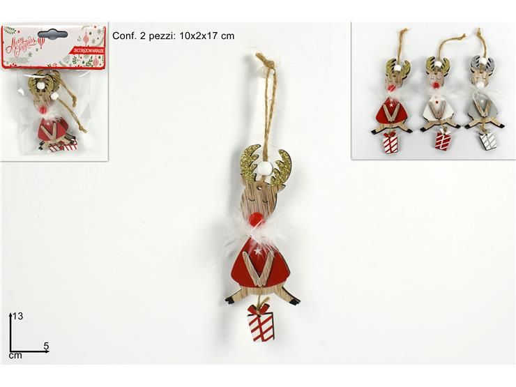 APPENDINI RENNE CON PACCO REGALO SET 2 pz 3 ASS. ART.SHY-W12754R/W/H