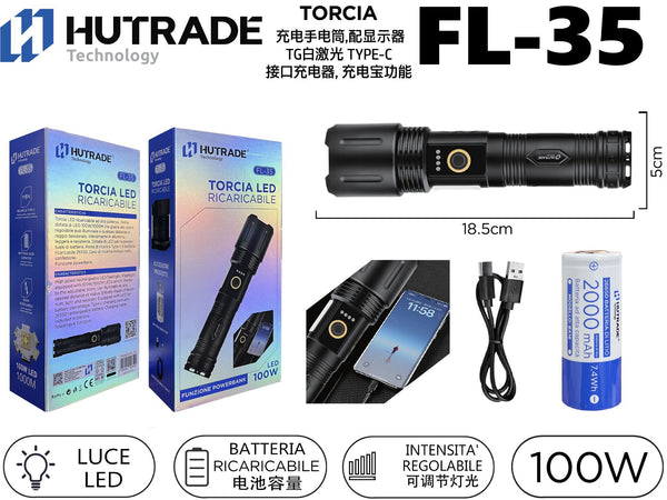 FL-35 TORCIA RICARICABILE FUNZIONE POWER BANK 100W