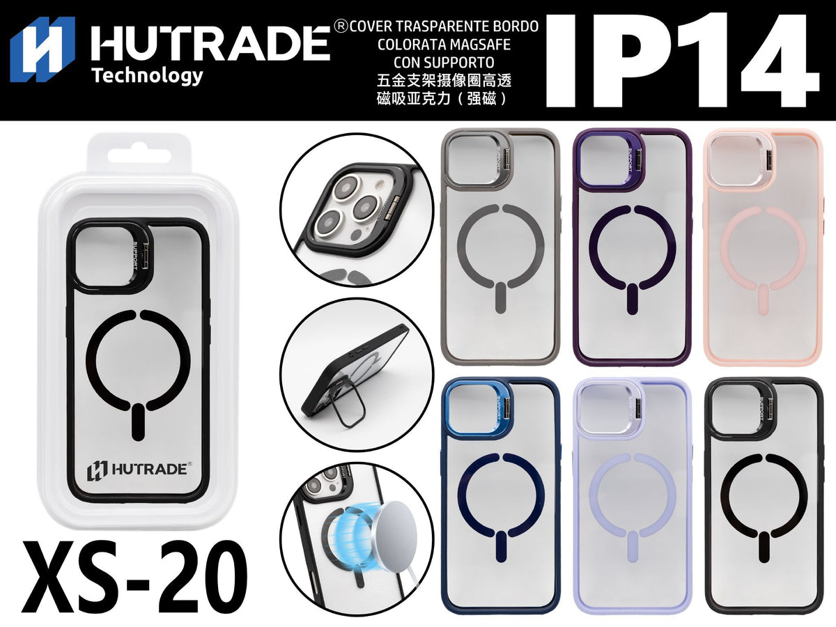 XS-20 COVER TRASPARENTE BORDO COLORATA MAGSAFE CON SUPPORTOIP14