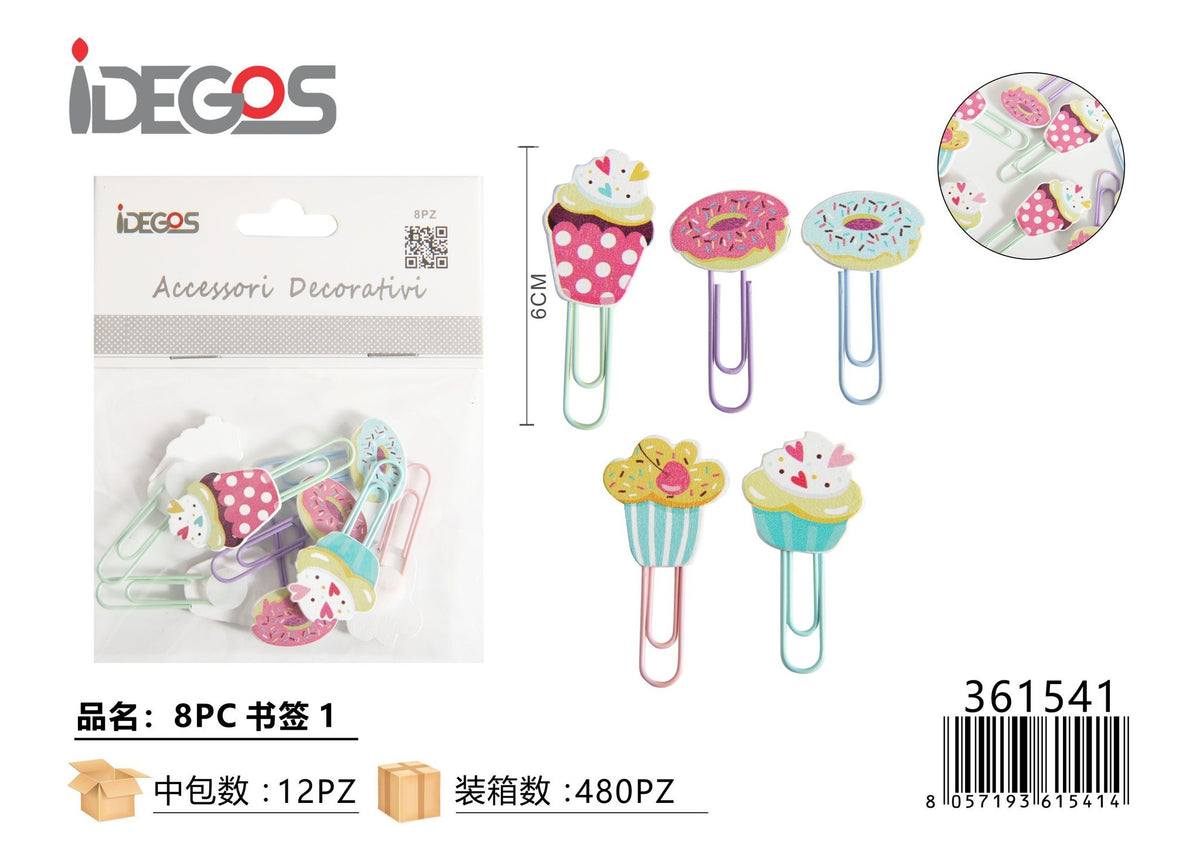 Set di 8 graffette decorative segnalibro