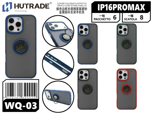 WQ-03 COVER COLORATA EFFETTO OPACA CON STAND ANELLO IP16 PRO MAX