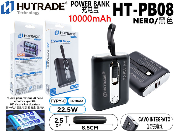 HT-PB08 POWER BANK DA 10000MAH CON FILO CARICA RAPIDA DA 22.5W