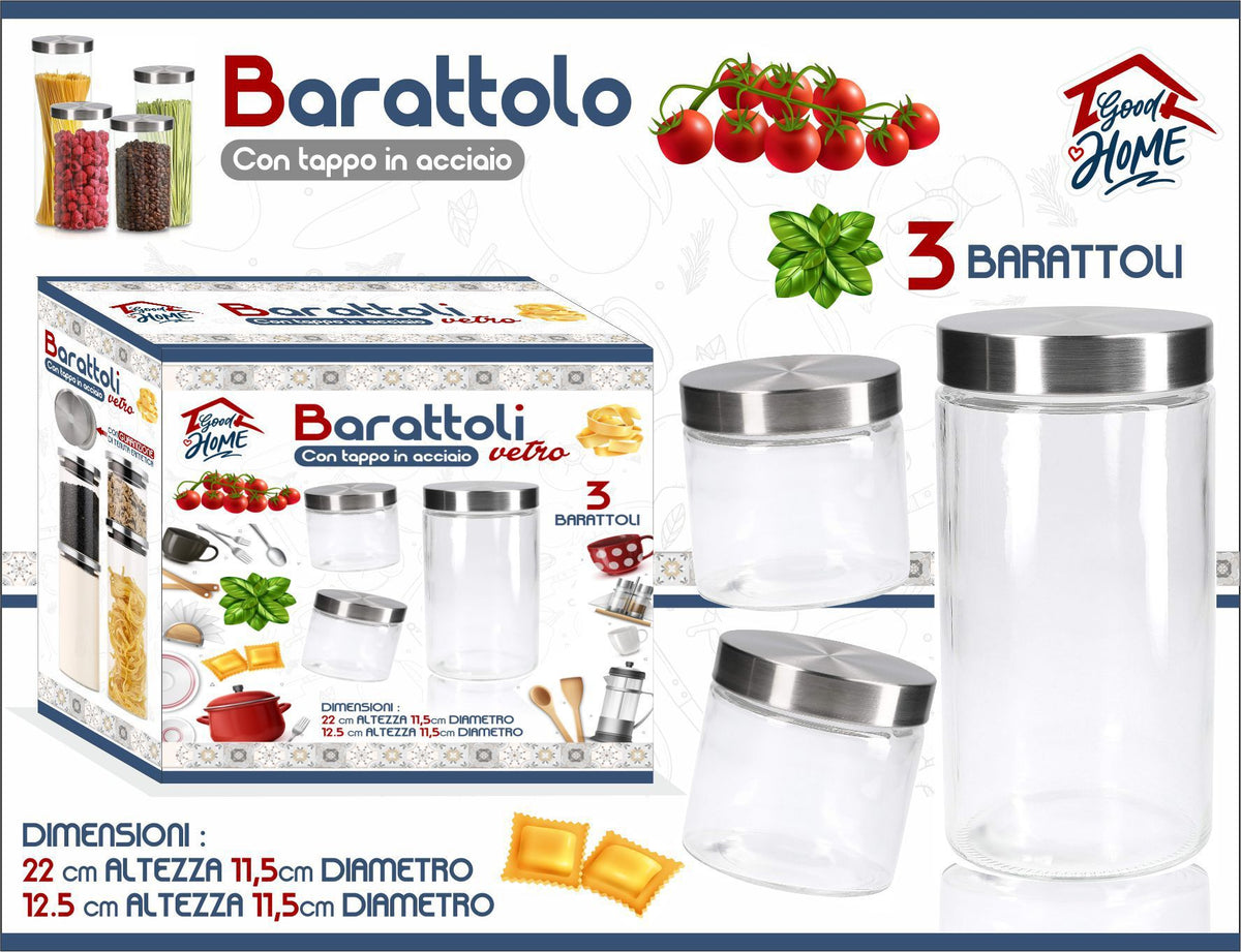 Tris barattoli cop. acciaio gr