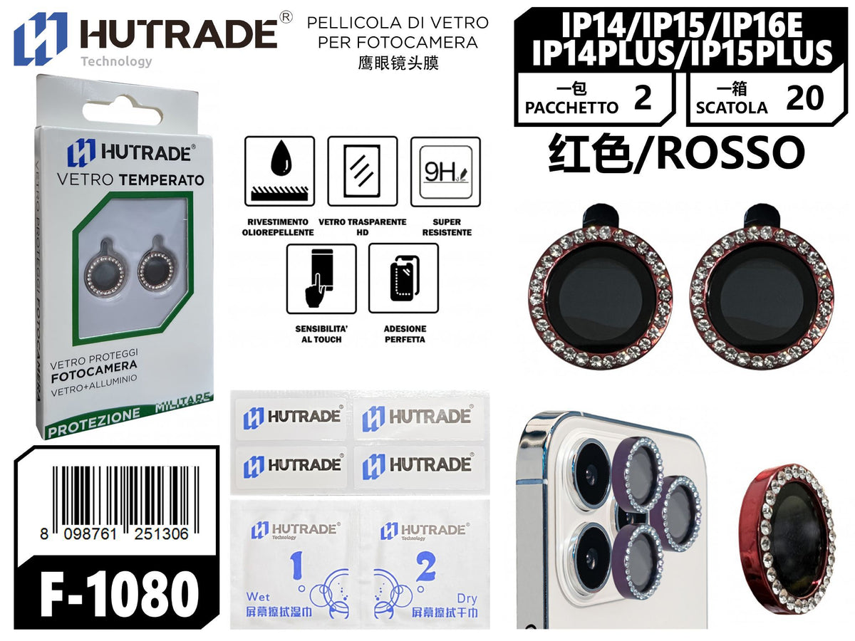PELLICOLA DI VETRO PER FOTOCAMERA IP14/IP14PLUS/IP15/IP15PLUS/IP16E ROSSO