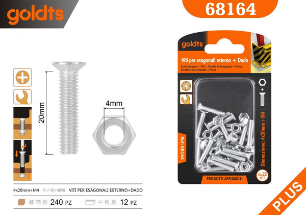 Viti a testa svasata a croce con dadi GoldTools