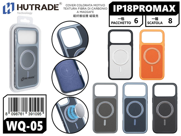 WQ-05 COVER COLORATA MOTIVO TEXTURA FIBRA DI CARBONIO A MAGSAFE IP18 PRO MAX