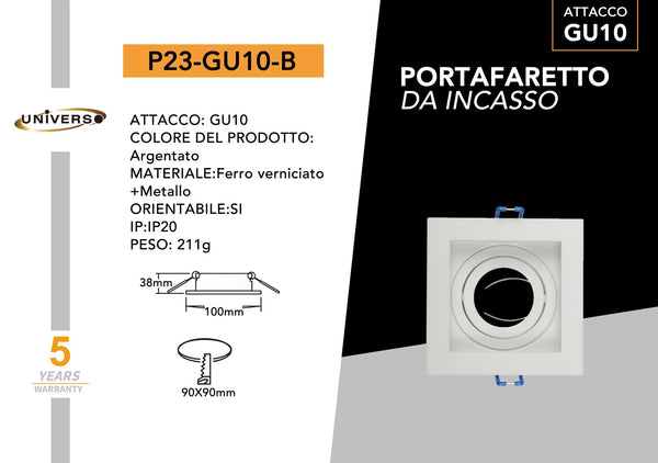 Porta Faretto Quaderato Bianco Universo – P23-B