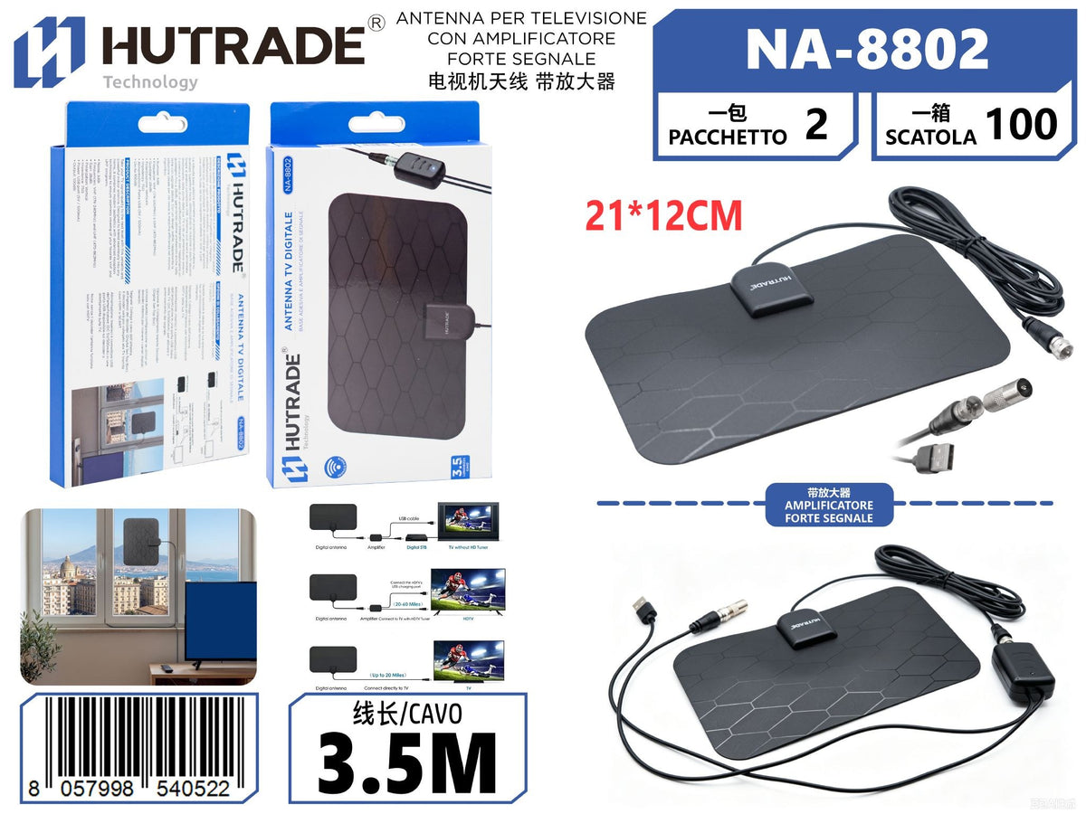 NA-8802 ANTENNA PER TELEVISIONE CON AMPLIFICATORE FORTE SEGNALE CON CAVO 3.5 METRI