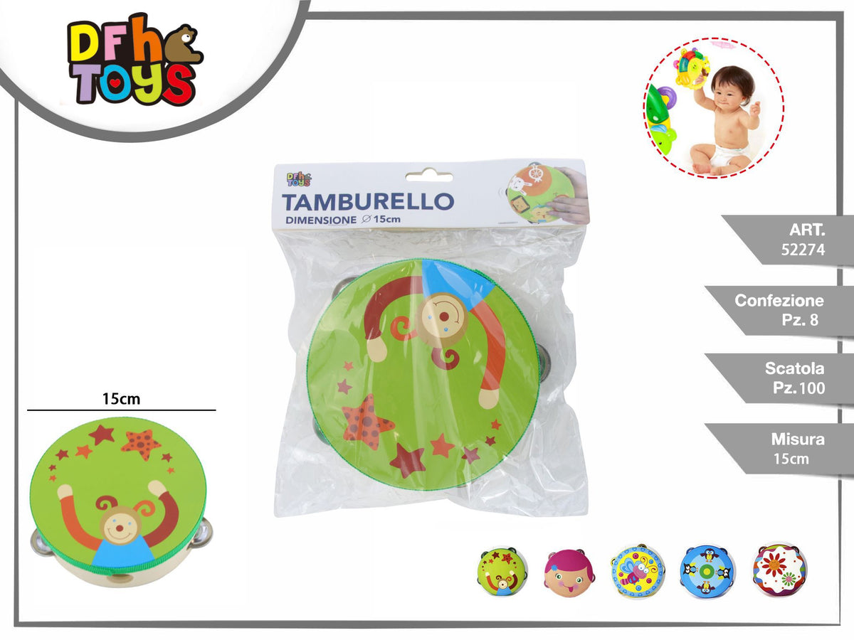 Tamburello illustrato DFh Toys, diametro 15 cm