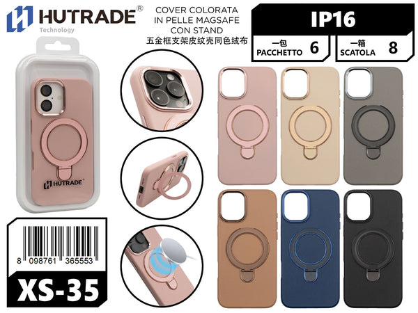 XS-35 COVER COLORATA IN PELLE MAGSAFE CON STAND IP16