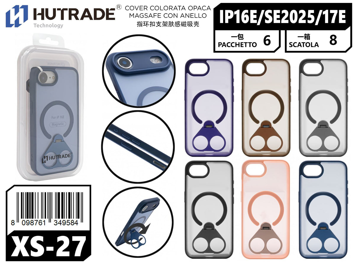 XS-27 COVER COLORATA OPACA MAGSAFE CON ANELLO IP16E/SE 2025/17E