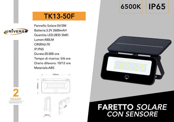 Farettto Solare Con Sensore Universo – TK13-50F