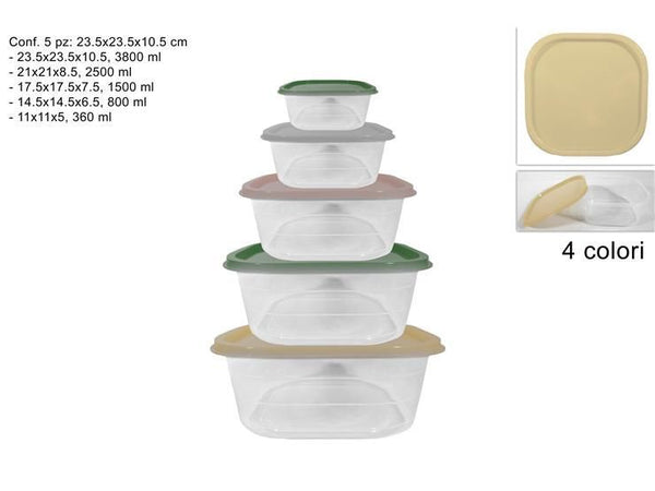 CONTENITORI PLASTICA TRASPARENTE SET 5 pz COPERCHIO 4 COL 113210