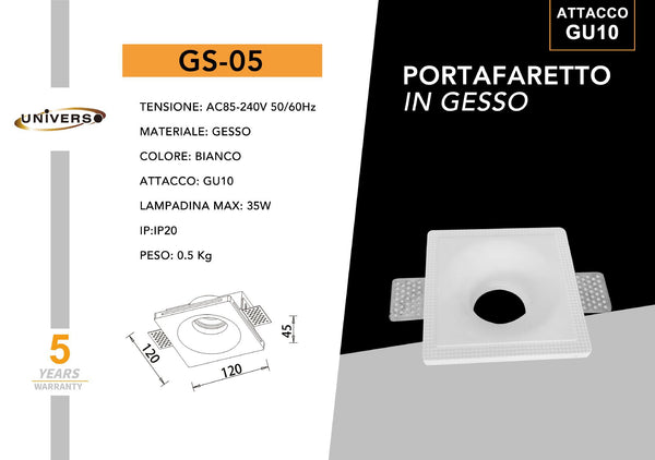 Porta Faretto Gesso Universo – GS-05
