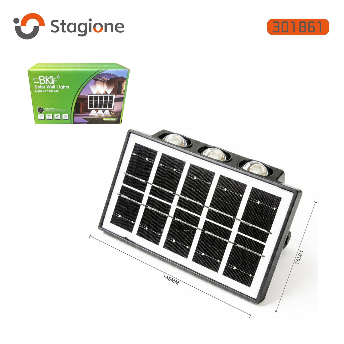 Applique solare con tre punti luce e pannello frontale
