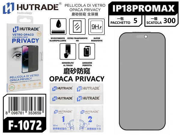 F-1072 PELLICOLA DI VETRO OPACA PRIVACY IP18 PRO MAX