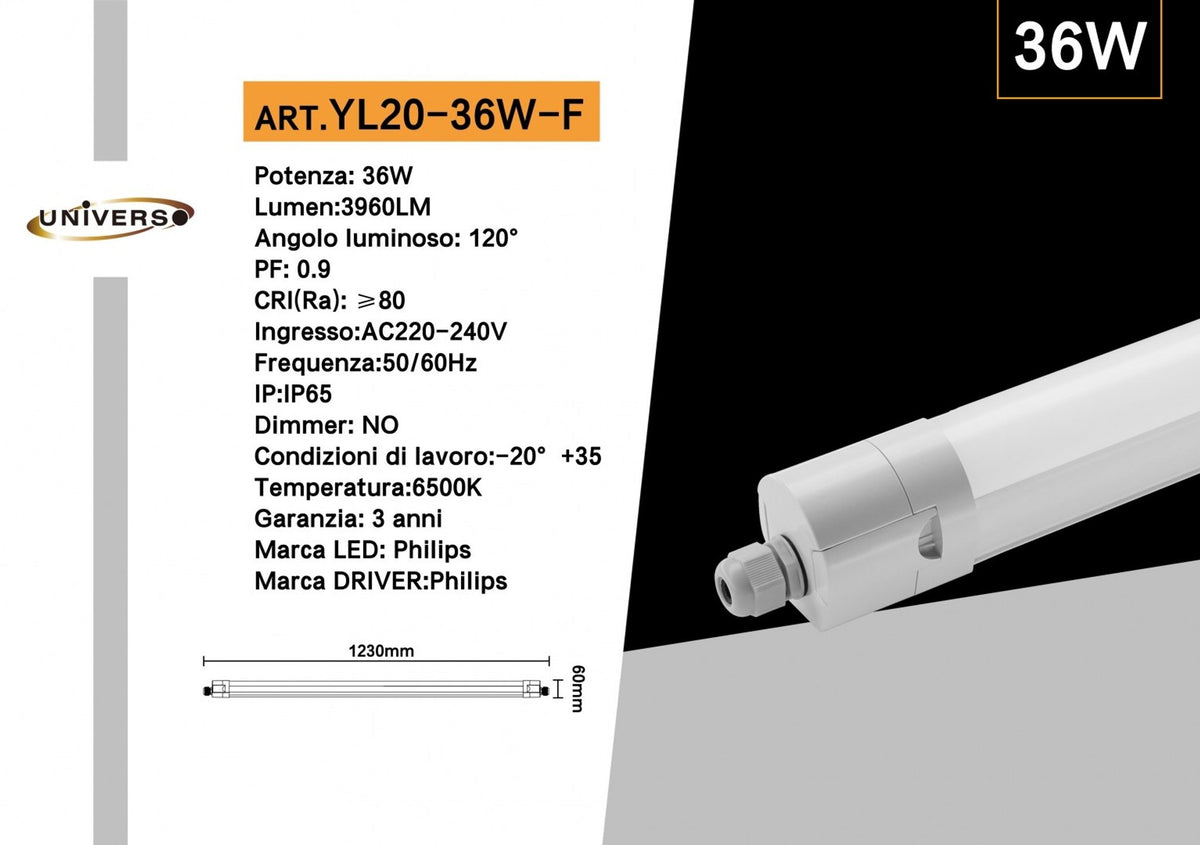 Lampada industriale e stagna – YL20-36W-F