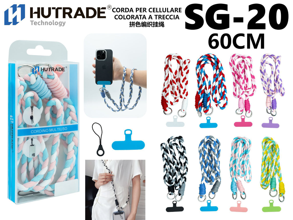 SG-20 CORDA PER CELLULARE COLORATA A TRECCIA 60CM