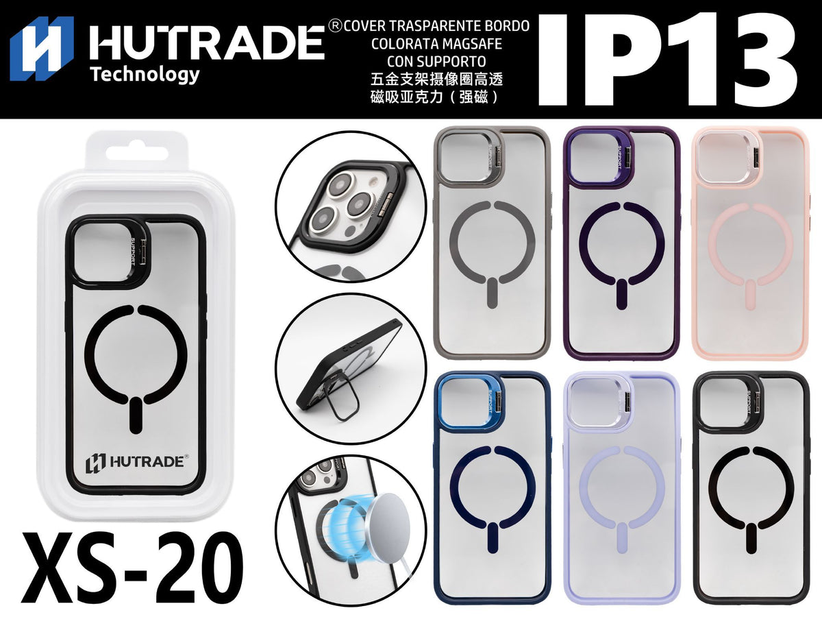 XS-20 COVER TRASPARENTE BORDO COLORATA MAGSAFE CON SUPPORTO IP13