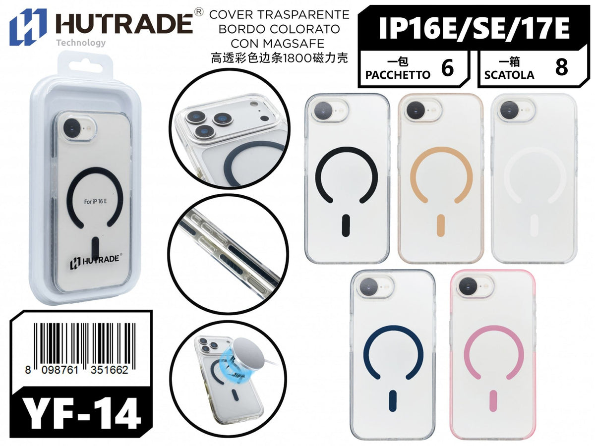 YF-14 COVER TRASPARENTE BORDO COLORATO CON MAGSAFE IP16E/SE 2025/17E
