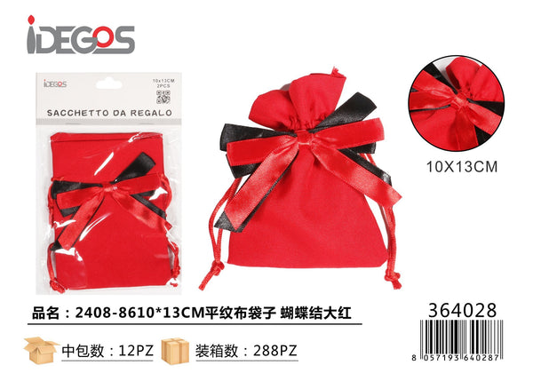 Sacchetto in tessuto rosso con fiocco per laurea, 2408-86, 10 x 13 cm