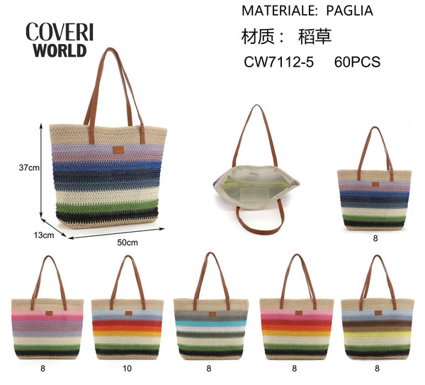 Coveri World, borsa mare in paglia a righe