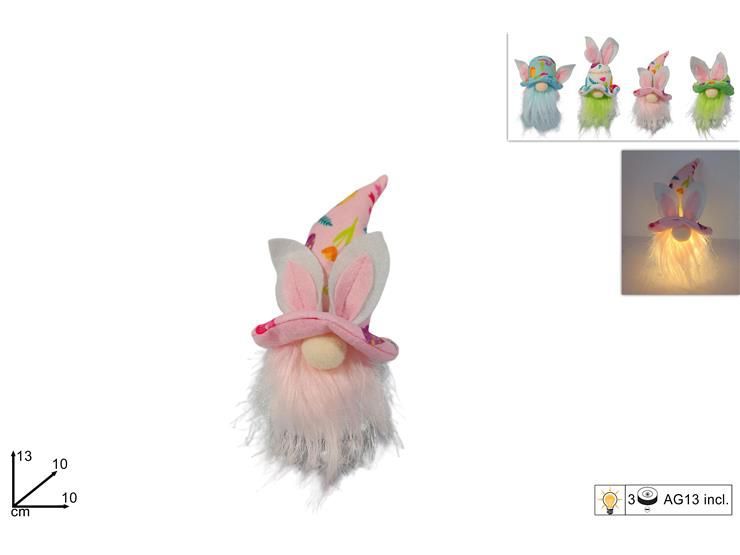 Gnomo coniglietto pasquale c/luce4 ass art. tw2302014-ab