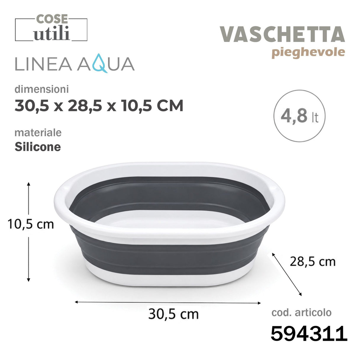 Linea aqua- vaschetta pieghevole 4,8 lt 30,5 × 28,5 × 10,5 cm