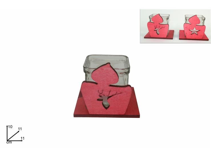 Portacandela legno c/bicchiere vetro rosso 2 ass.jh-h9188/l2777/red