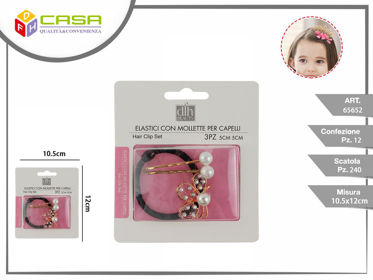 ELASTICI CON MOLLETTE PER CAPELLI 3 pz