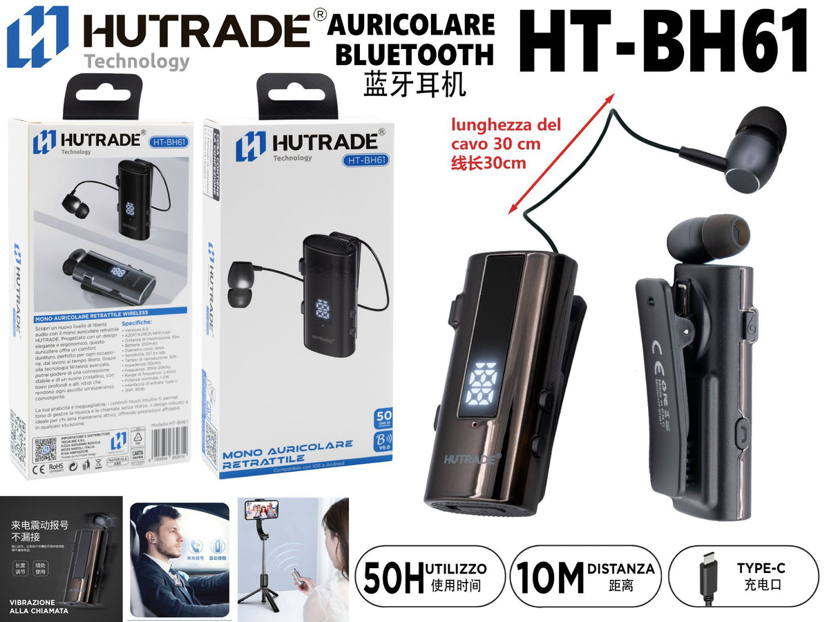 HT-BH61 AURICOLARE BLUETOOTH RETRATILE CON DISPLAY BATTERIA