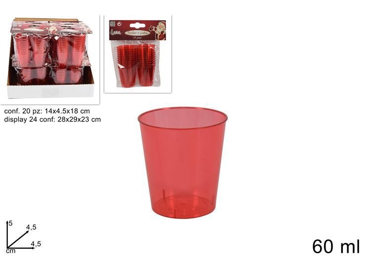 BICCHIERINI PLASTICA 60 ml 20 pz ROSSO TRASPARENTE DISP.201520144/RED