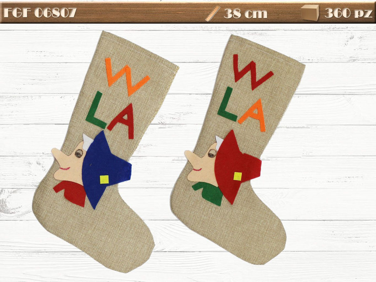 Calza in yuta con decorazioni ass