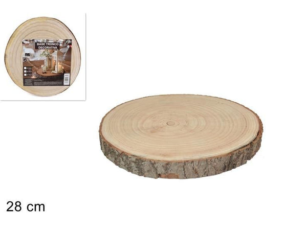 Base decorativa rotonda in legno con bordo corteccia