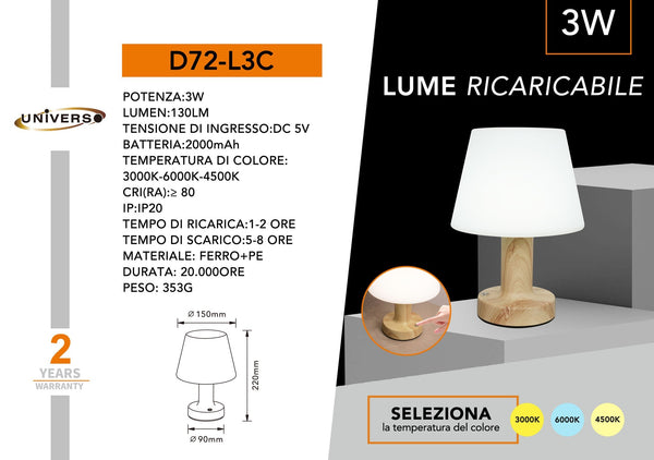 Lampada da tavolo ricaricabile – D72-L3C