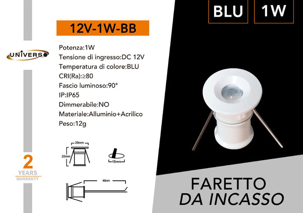 Mini Faretto LED Universo – 12V-1W-BB