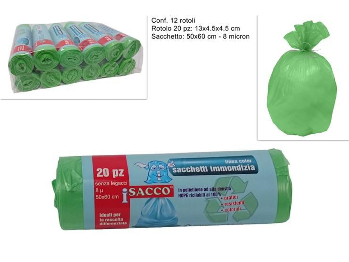 SACCHETTI PER RIFIUTI 20 pz 50 × 60 8MIC VERDE 001 GREEN/23841310/4