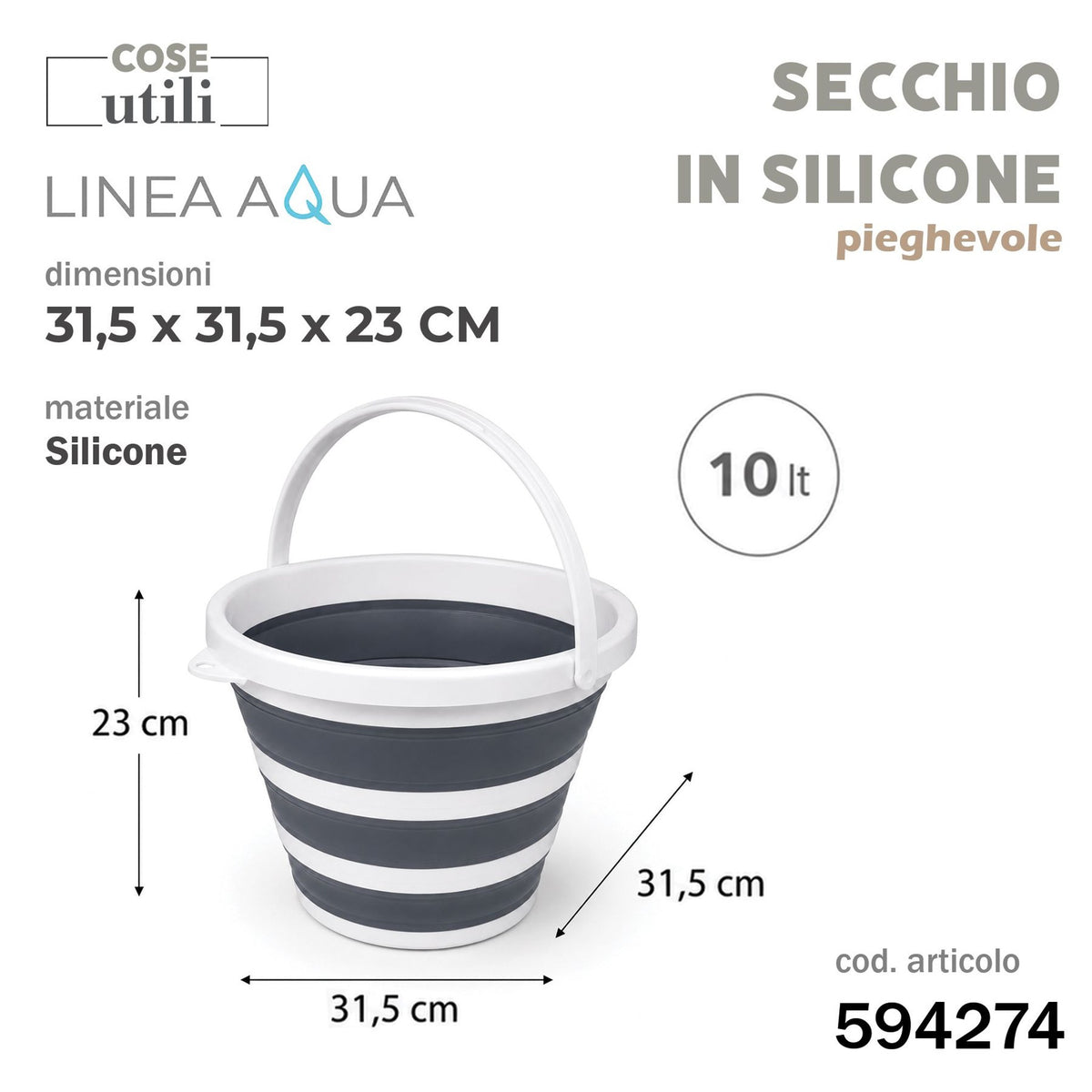 Linea aqua- secchio pieghevole in silicone 10 lt 31,5 × 31,5 × 23 cm