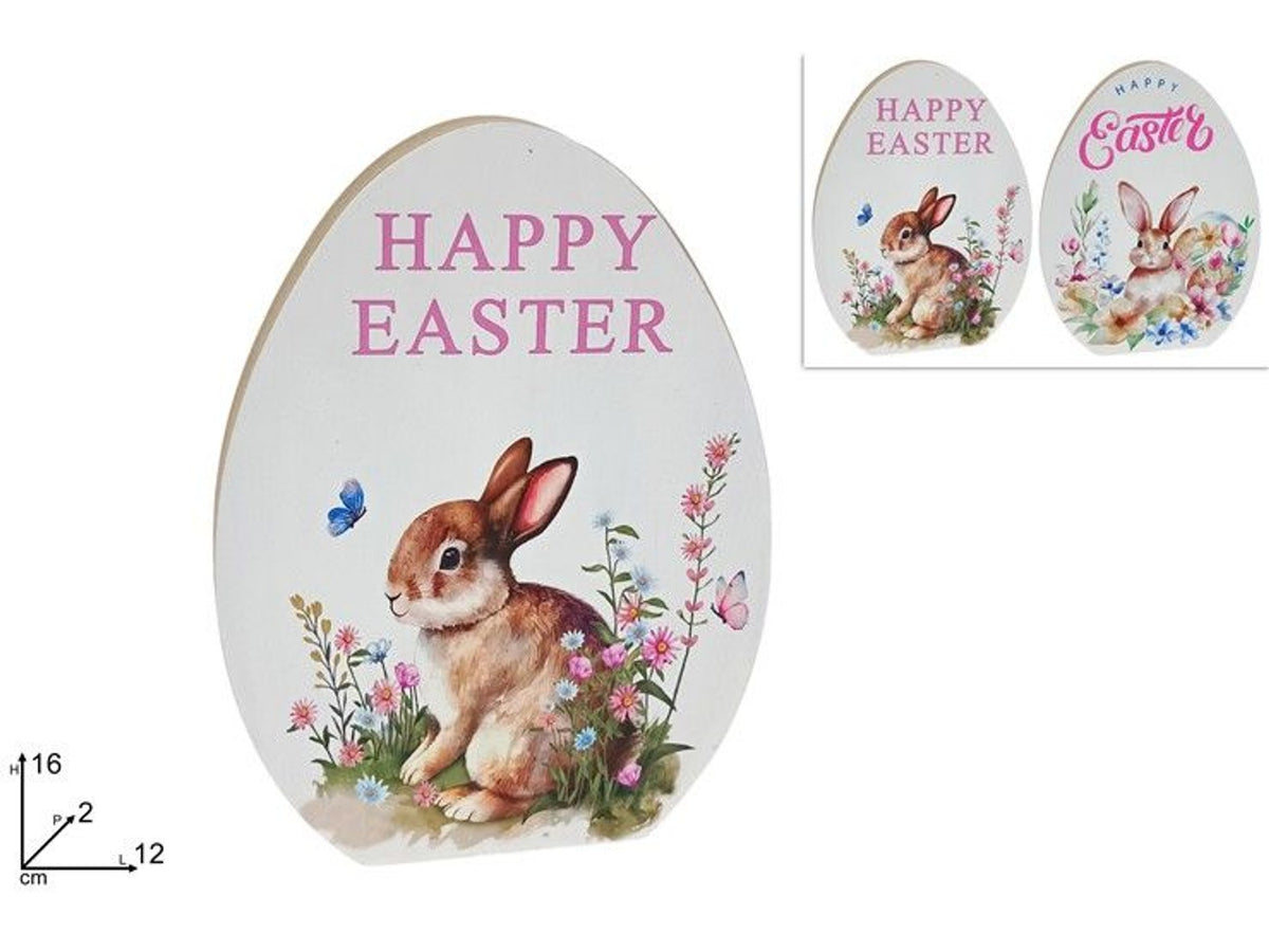 DECORAZIONE UOVO IN LEGNO 16 cm HAPPY EASTER 2 ASS.