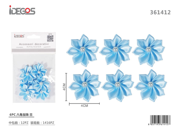 Set di 6 fiori decorativi in raso con perlina