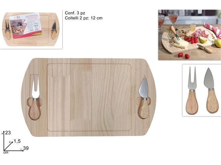 Tagliere legno 39,5 × 23 con 2 coltellini dev24008191