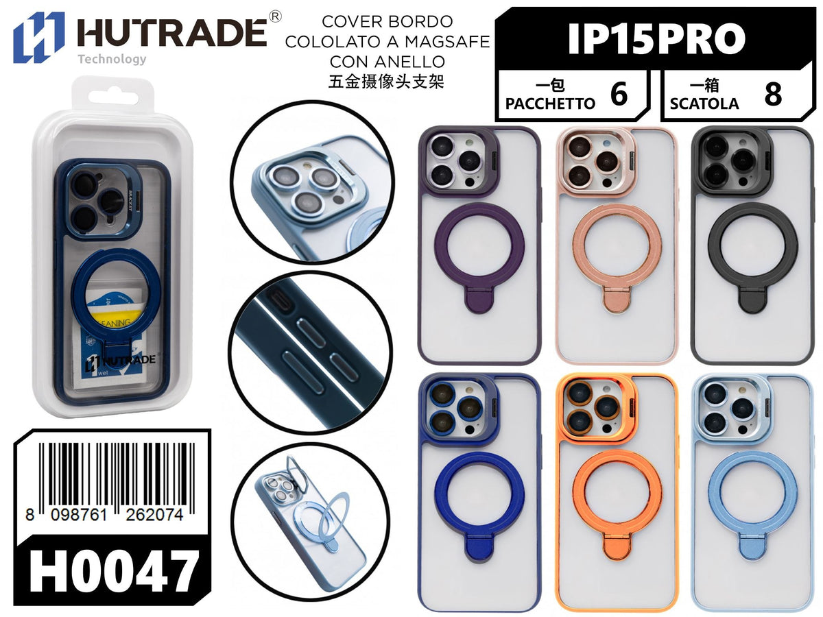 H0047 COVER BORDO COLORATO A MAGSAFE CON ANELLO IP15 PRO