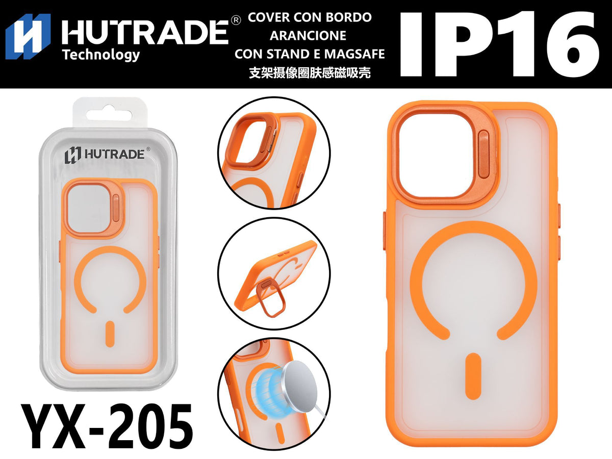 YX-205 COVER CON BORDO ARANCIONE CON STAND E MAGSAFE IP16