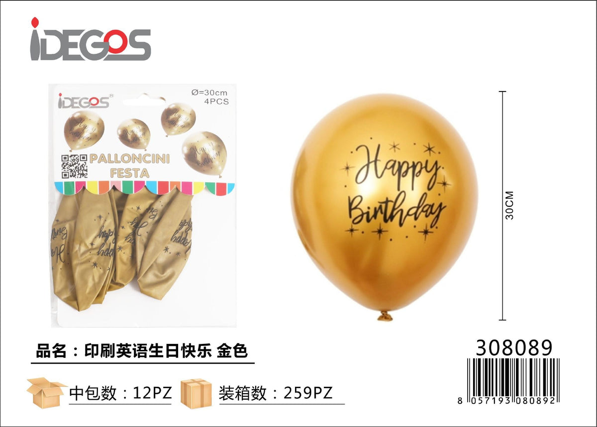 Palloncini in lattice oro con stampa happy birthday