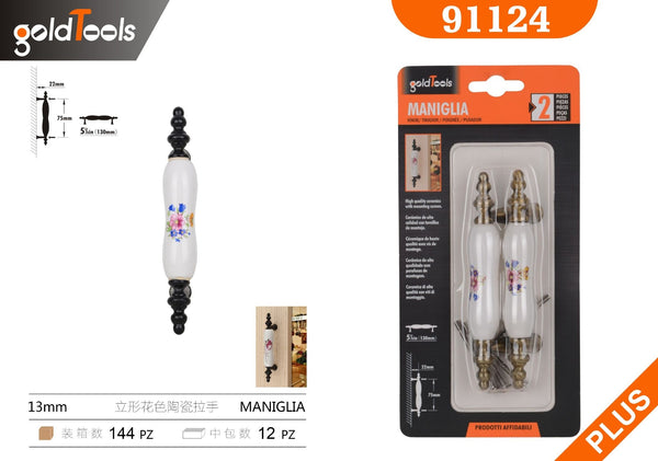 Set di due maniglie per mobili con decorazione floreale