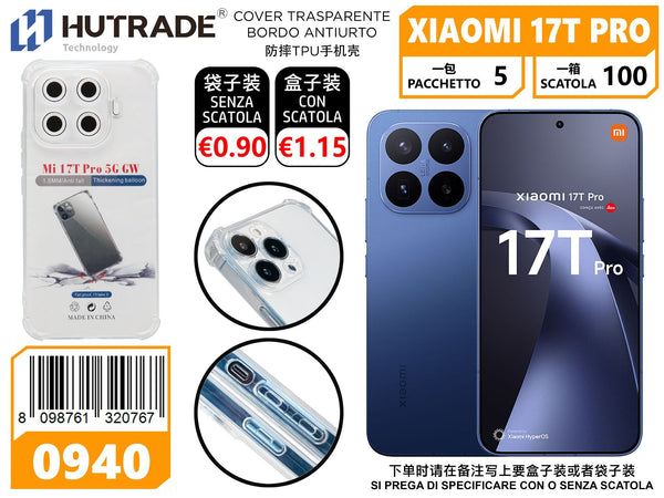 0940 COVER TRASPARENTE TPU BORDI RINFORZATI ANTIURTO XIAOMI 17T PRO