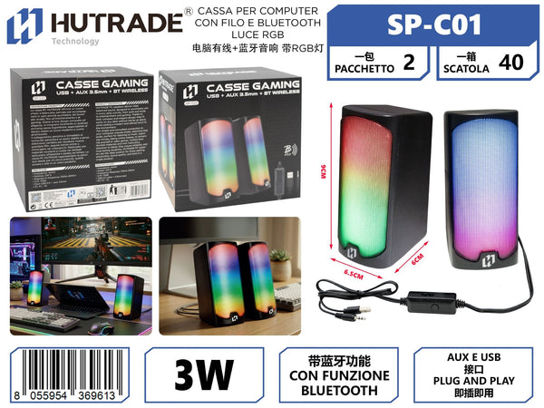 SP-C01 CASSA PER COMPUTER CON FILO E BLUETOOTH LUCE RGB