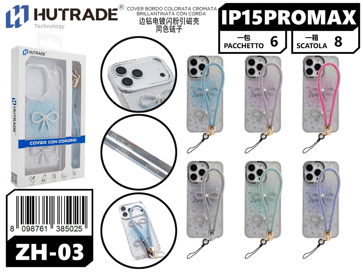 ZH-03 COVER BORDO COLORATA CROMATA BRILLANTINATA CON CORDA IP15 PRO MAX
